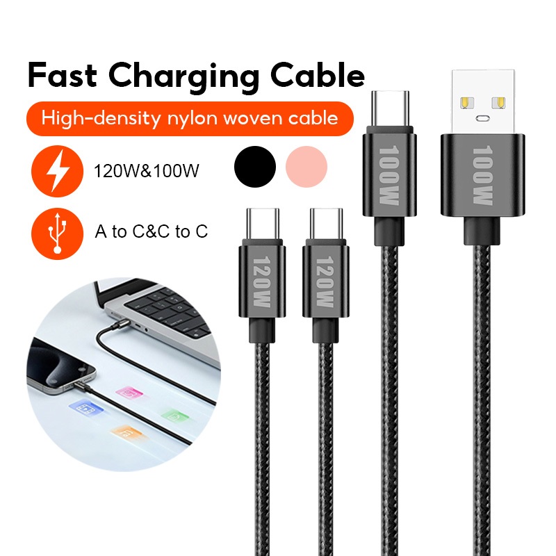 Dây sạc nhanh Type-C to Type-C Usb to Type c 120W cáp bện dù 2 đầu Type-C cho samsung,oppo,huawei