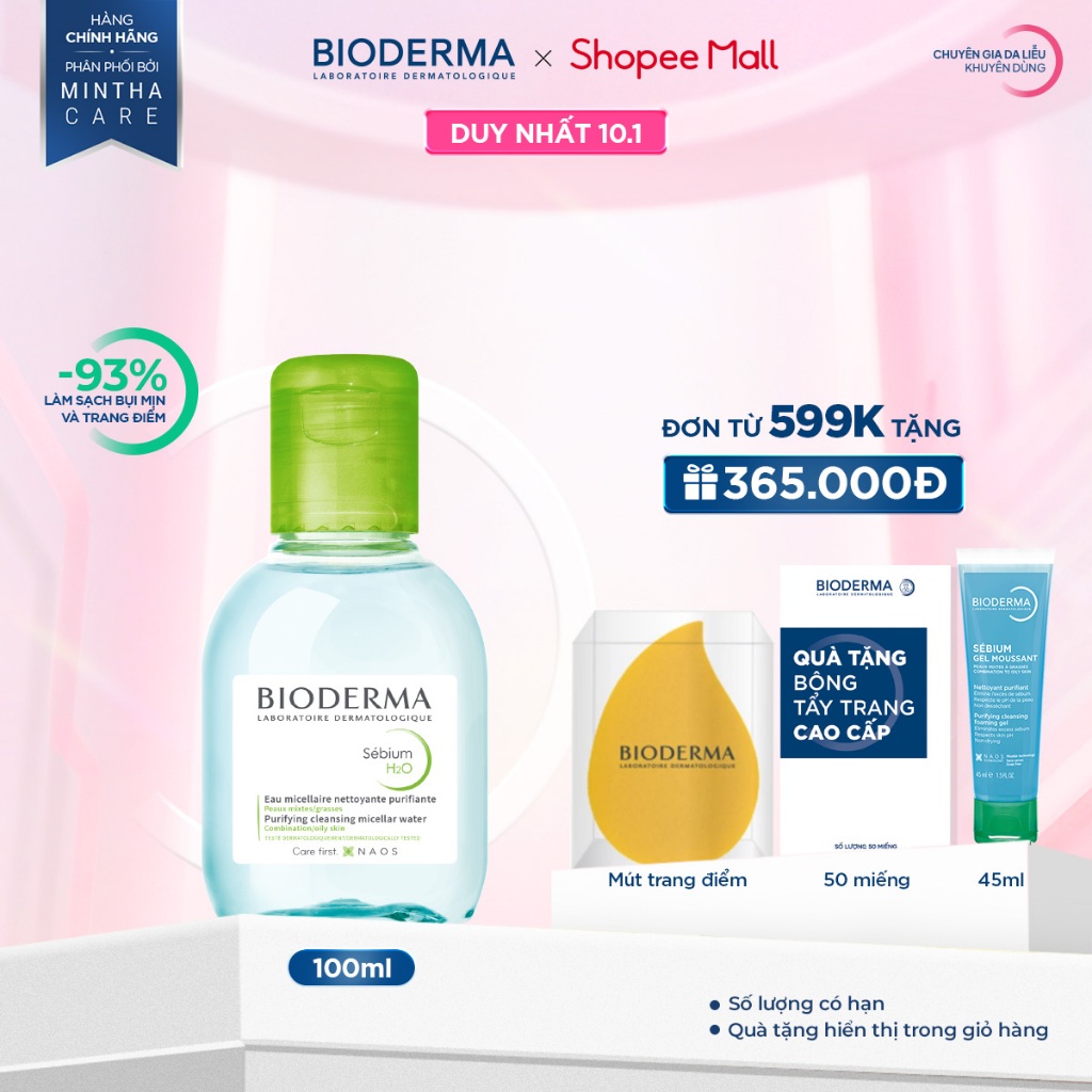 Dung dịch làm sạch và tẩy trang công nghệ Micellar Bioderma Sebium H2O - 100ml