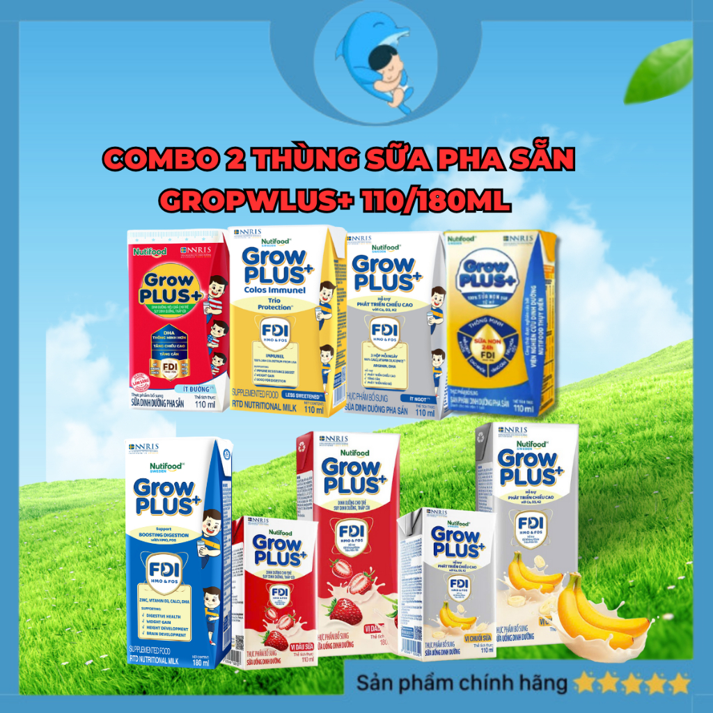 Combo 2 thùng Sữa pha sẵn Nutifood Grow Plus Bạc/Grow plus đỏ/Grow plus Xanh/Grow plus vàng cho bé t