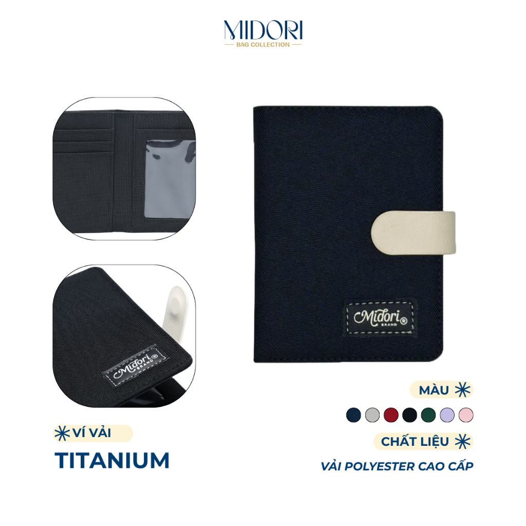 Ví Vải Đứng Nam Nữ TITANIUM Bóp Đựng Tiền Thẻ Nhiều Ngăn Polyeste Thời Trang | MIDORI BAG COLLECTION