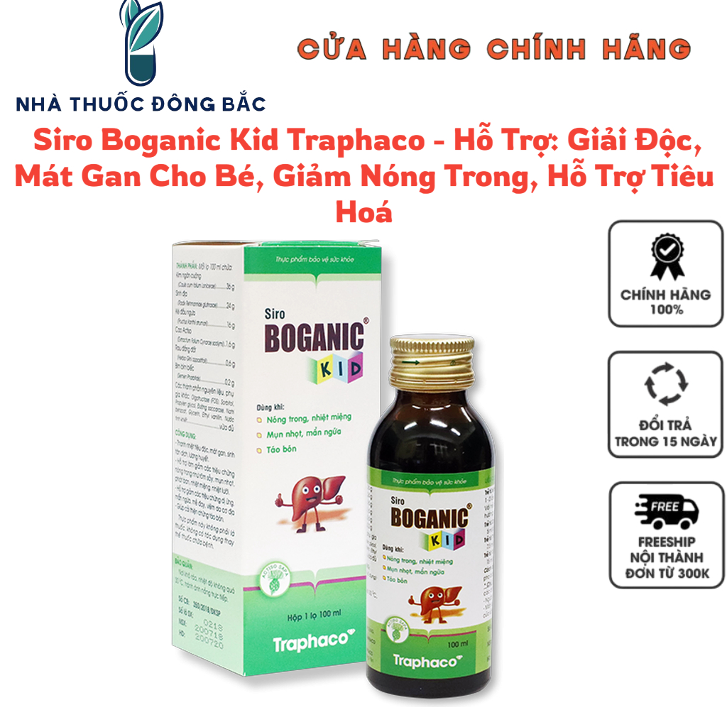 TPBVSK Siro Boganic Kid Traphaco - Hỗ Trợ: Giải Độc, Mát Gan Cho Bé, Giảm Nóng Trong, Hỗ Trợ Tiêu Ho
