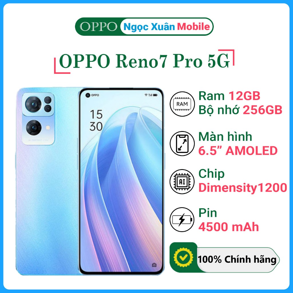 Điện thoại Oppo Reno7 Pro 5G RAM 12GB/256GB - Có NFC, Chip Dimensity 1200 Max mạnh | CHÍNH HÃNG