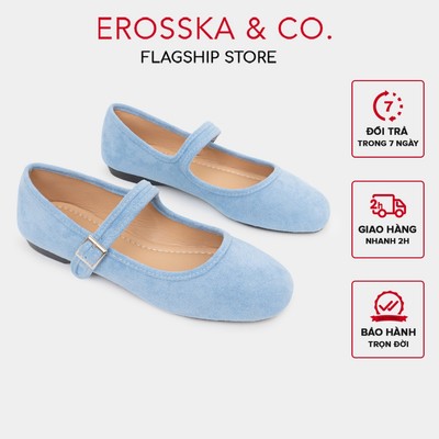 Erosska  - Giày búp bê nữ ballet core mũi tròn, quai ngang thời trang chất liệu da lộn - EL091