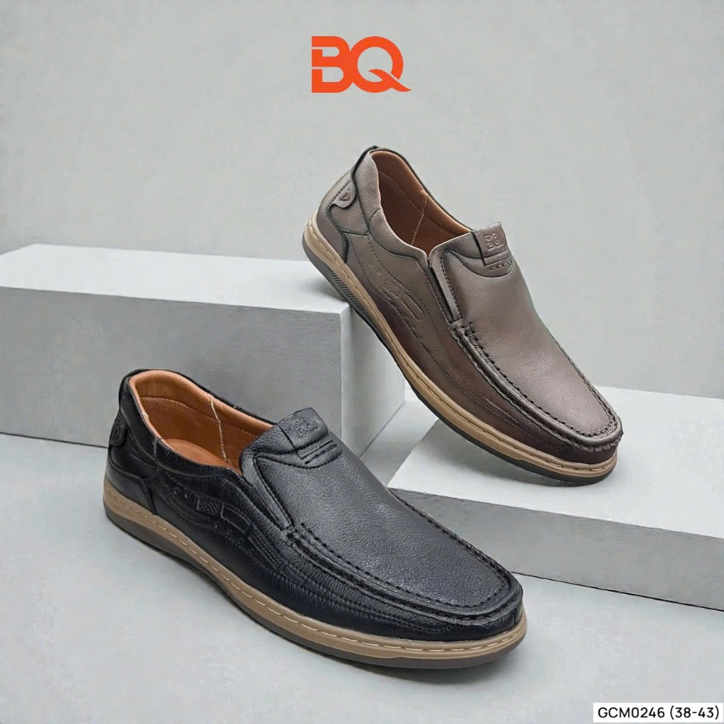BQ | Giày nam size 38-43 Giày mọi nam da bò cao cấp đế cao su đi êm chân GCM0246