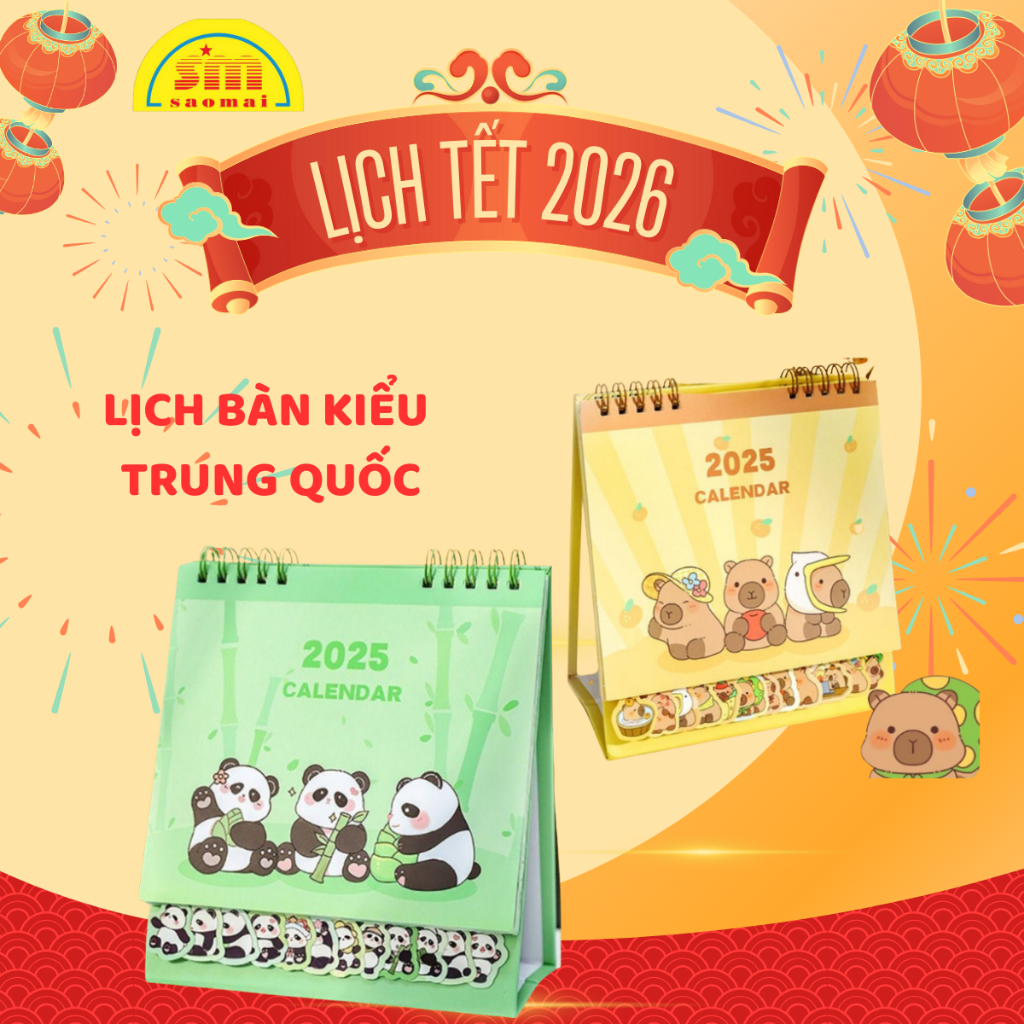 Lịch Bàn Tiếng Trung Mẫu Gấu Trúc/Capybara - Lịch Dương Lịch Bàn Teen Nhiều Kích Thước