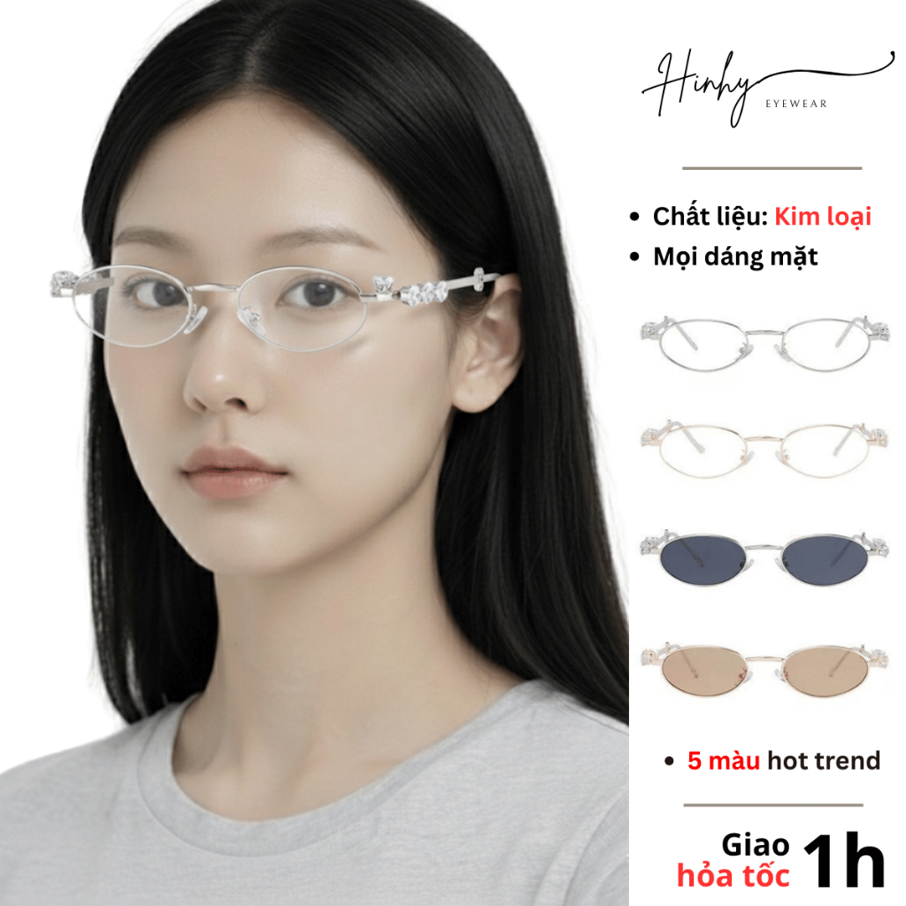 Kính Thời Trang GM Dheygere Kim Loại Oval Cao Cấp Đính Đá Hạt Ngăn UV400 Thời Trang Nam Nữ Unisex Y2