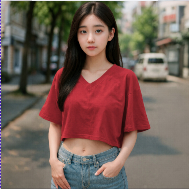 Áo croptop nữ cổ tim form rộng màu đỏ – áo thun croptop basic