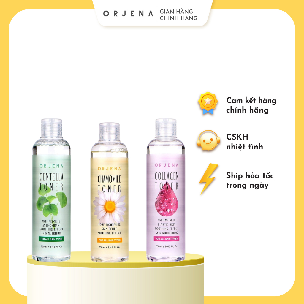Nước Hoa Hồng Toner Orjena Cấp Ẩm Dưỡng Da Chiết Xuất Rau Má, Collagen, Hoa Cúc La Mã 250ML