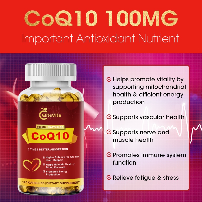 EliteVita  COQ10 Viên 100mg Coenzyme Q10 Viên Cung Cấp Năng Lượng Hỗ Trợ Sức Khỏe Khớp Thúc Đẩy Sức 