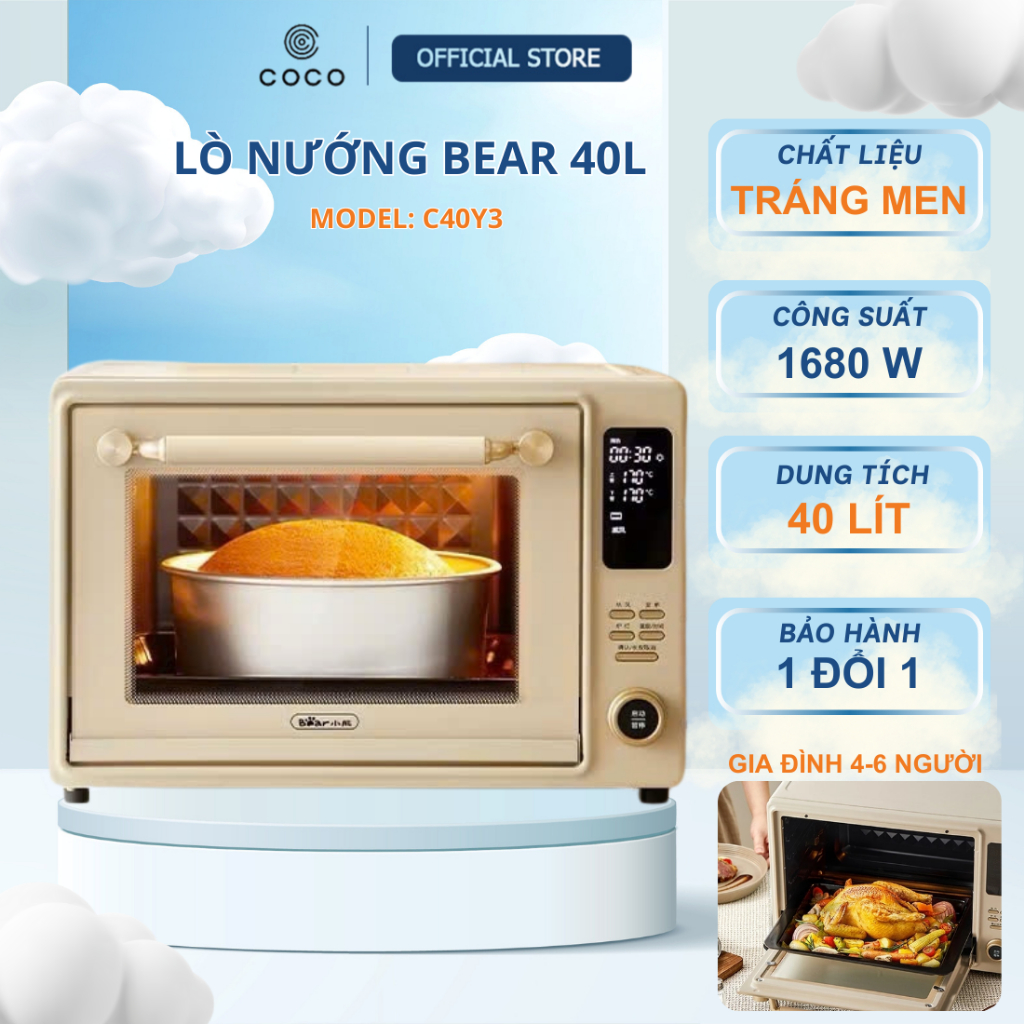 Lò nướng Bear DKX-C40Y3 40L – Nướng & Chiên Không Dầu 2in1, Màn Hình LED, PID 3.0