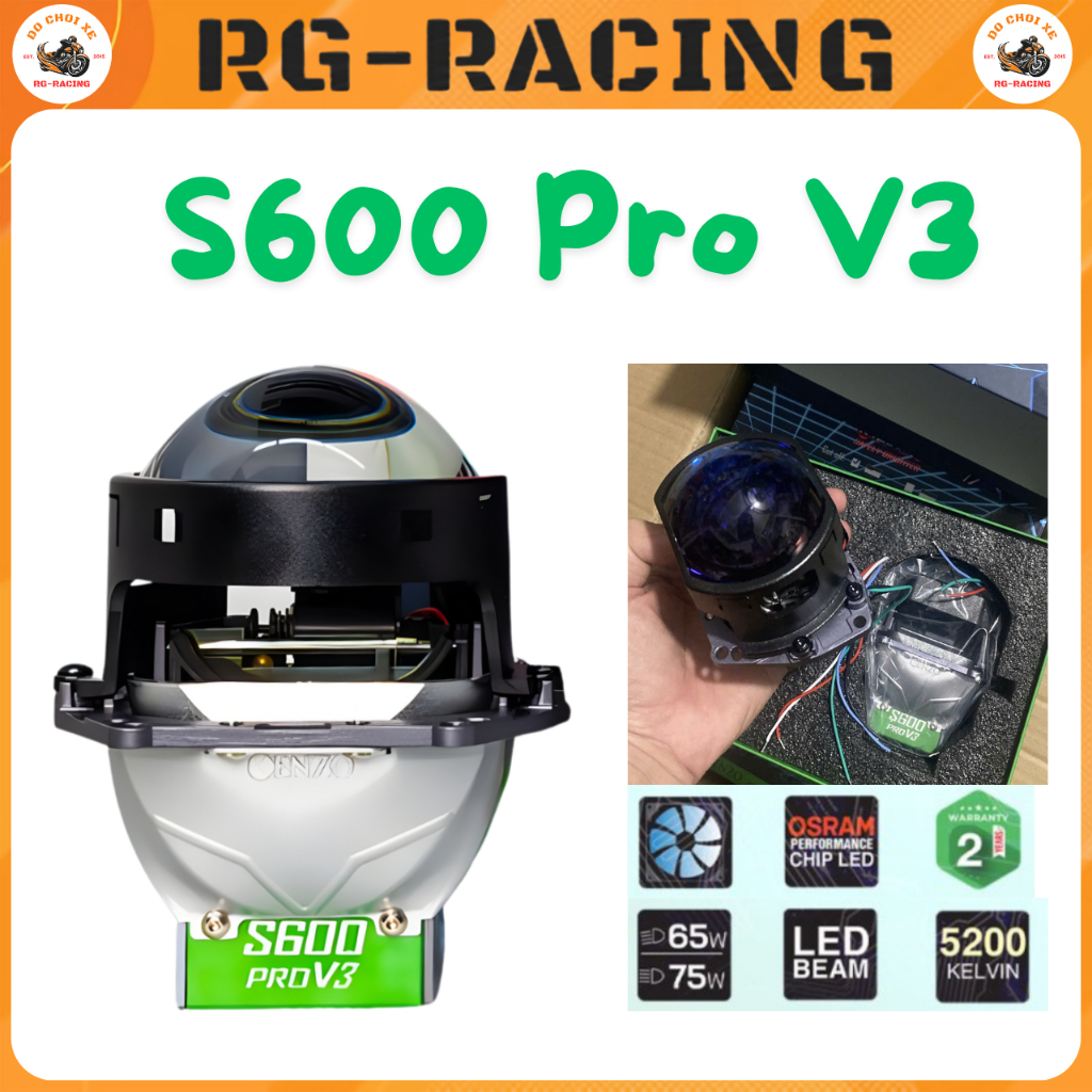 Bi LED Kenzo S600 Pro V3 65W 75W City Mode 5200K Tản Nhiệt 2 Lớp