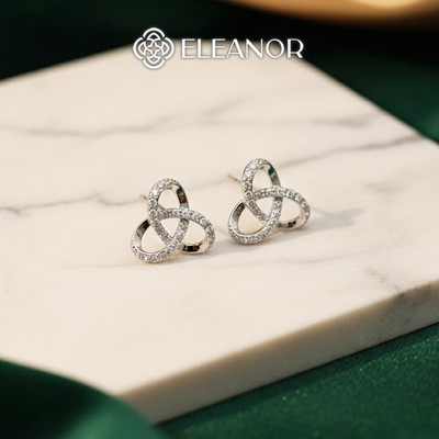 Bông tai nữ chuôi bạc 925 Eleanor Accessories viền xoắn đính đá phụ kiện trang sức khuyên tai 9287