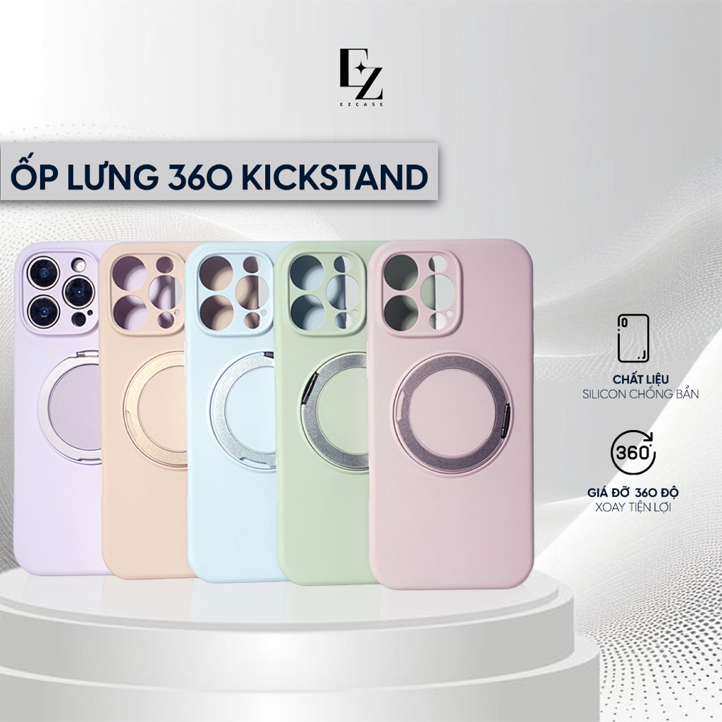 ỐP LƯNG CAO CẤP SILICON EZ CASE KÈM GIÁ ĐỠ XOAY 360 ĐỘ TỪ TÍNH CHO IPHONE 16/15/14