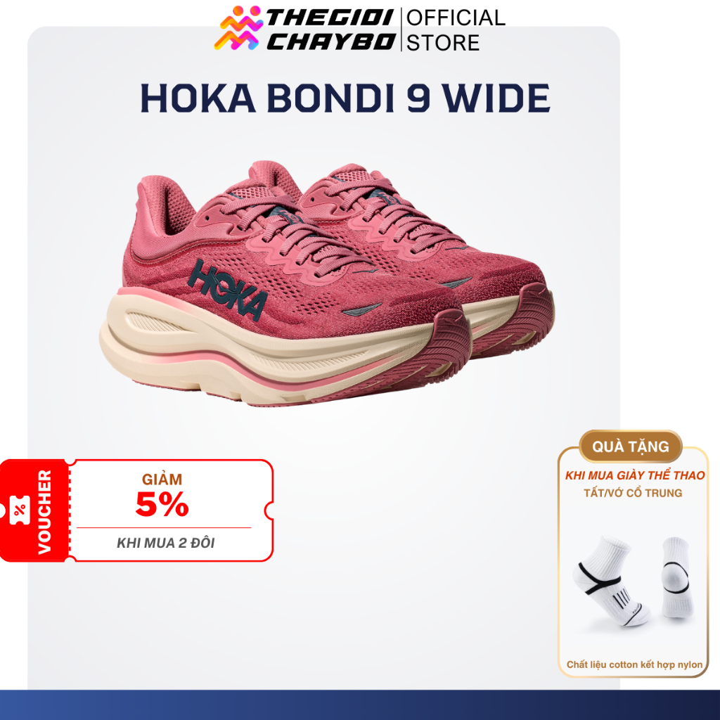 Giày Chạy Bộ Nữ Hoka Bondi 9 Wide - Lingonberry  Cranberry