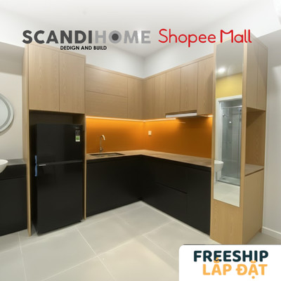 KITCHEN, Tủ bếp chữ L hiện đại gỗ công nghiệp và ván nhựa cao cấp BEP_002, kệ bếp Scandi Home