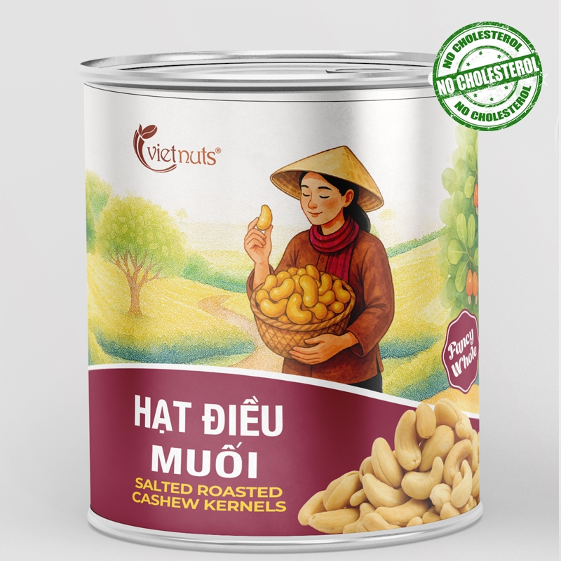 Vietnuts - Hạt điều rang muối lon 200g CAO CẤP | 0% cholesterol - hạt cho mẹ bầu | Quà tặng cao cấp