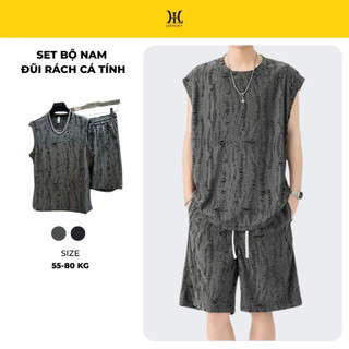 Set Bộ Nam Đũi Rách LEEHUKY – Chất Liệu Thoáng Mát, Âu Mỹ Đường Phố Cá Tính Cho Mùa Hè - M02