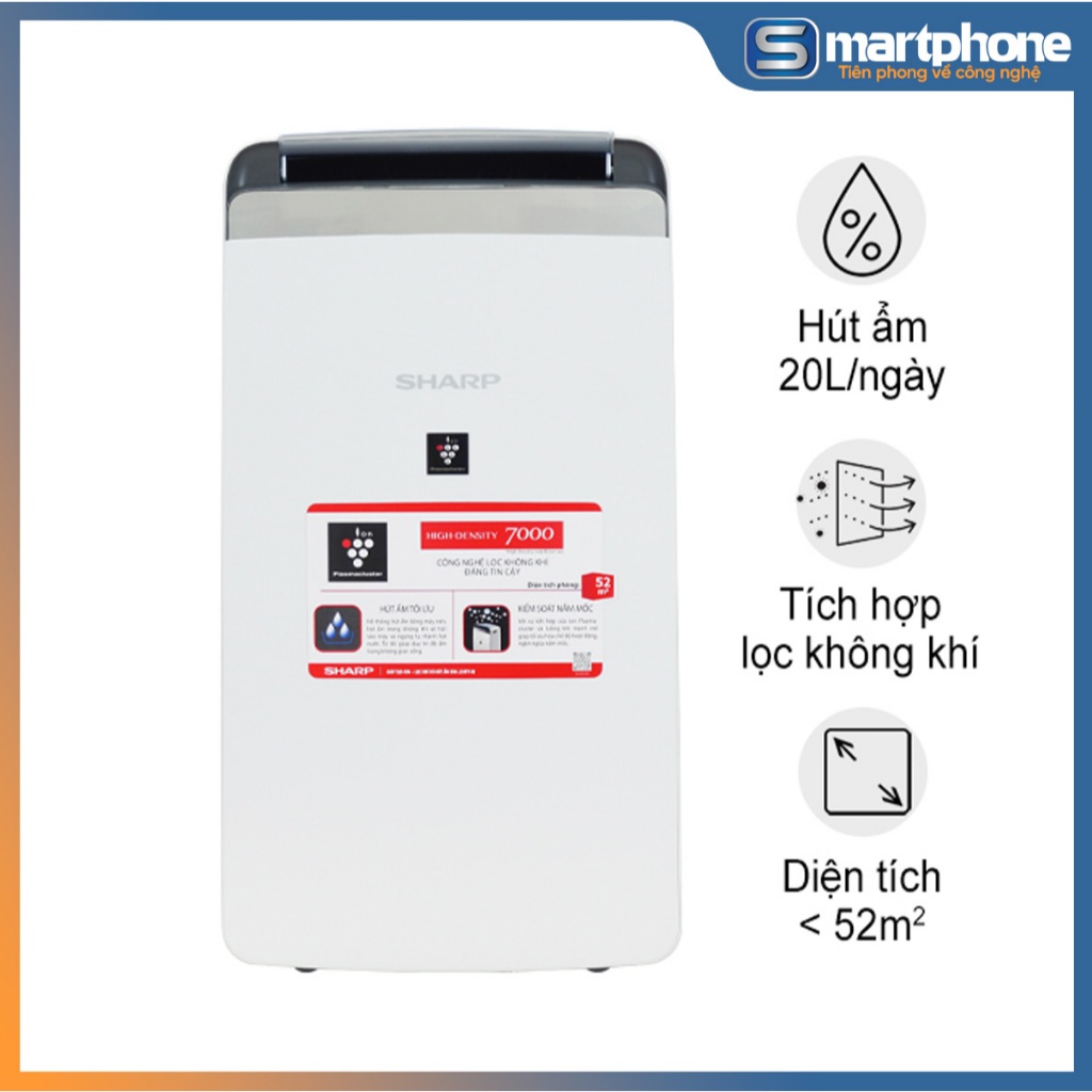 Máy Lọc Không Khí & Hút Ẩm Sharp DW-J20FV-W (52m²/20lít) - Bảo Hành Chính Hãng 12 Tháng