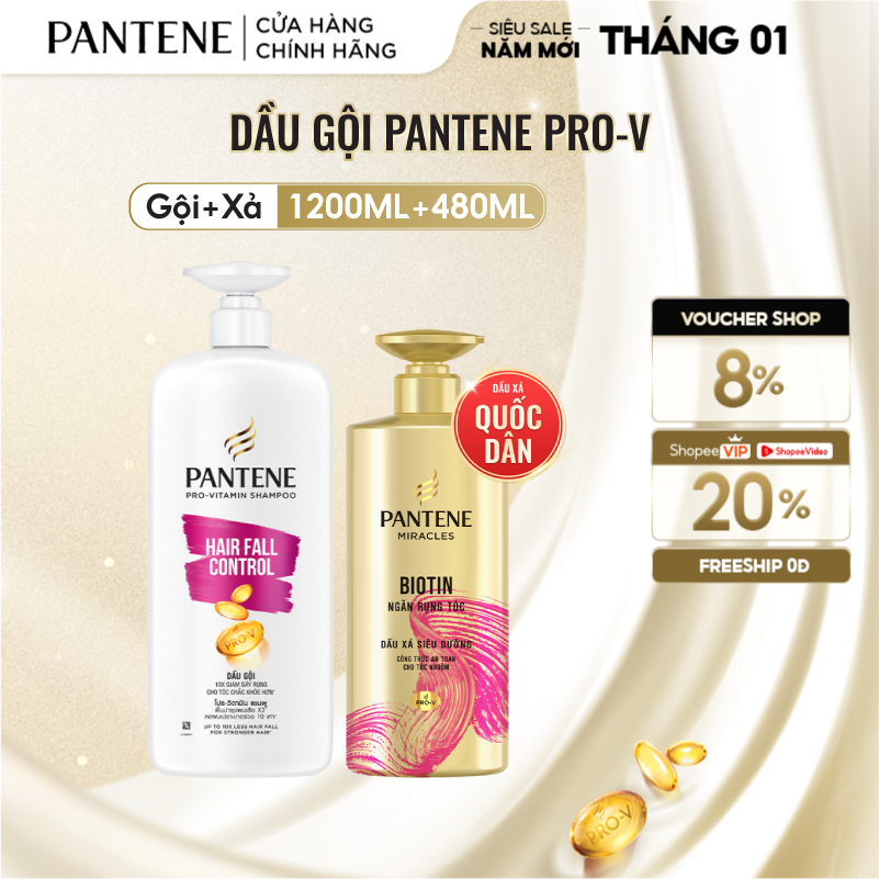 [V] - Combo Dầu Gội PANTENE Ngăn Rụng Tóc 1200ML Và Dầu Xả PANTENE Ngăn Rụng Tóc 480ML