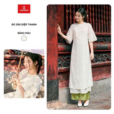 Áo dài nữ Diệp Thanh CARDINA tách set chất liệu tơ thêu có lót tay lỡ và quần lụa 5ADK05 ,5QDR02