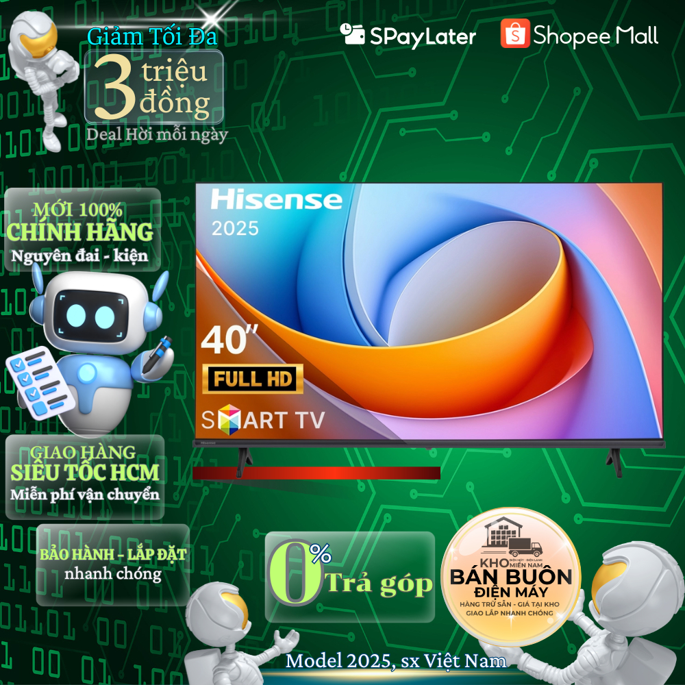Smart Tivi Hisense 40 inch Full HD 40A4Q, model 2025, điều khiển giọng nói qua ứng dụng Vidaa