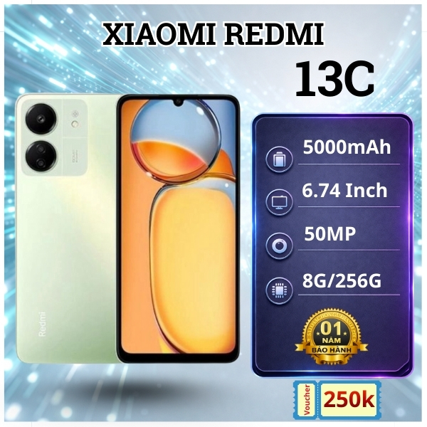 Điện Thoại Xiaomi Redmi 13C 8GB 256GB – Màn 6.74" Rõ Nét, Pin Trâu 5000mAh, Máy Ổn Định, Sạc 18W