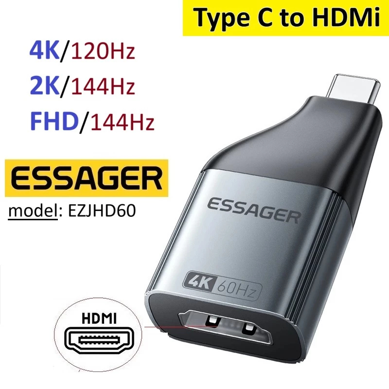 Type C to HDMi (female) Essager EZJHD60 4K 120Hz/ 2K 144Hz/ 1080P 144Hz -Bảo Hành 6 tháng