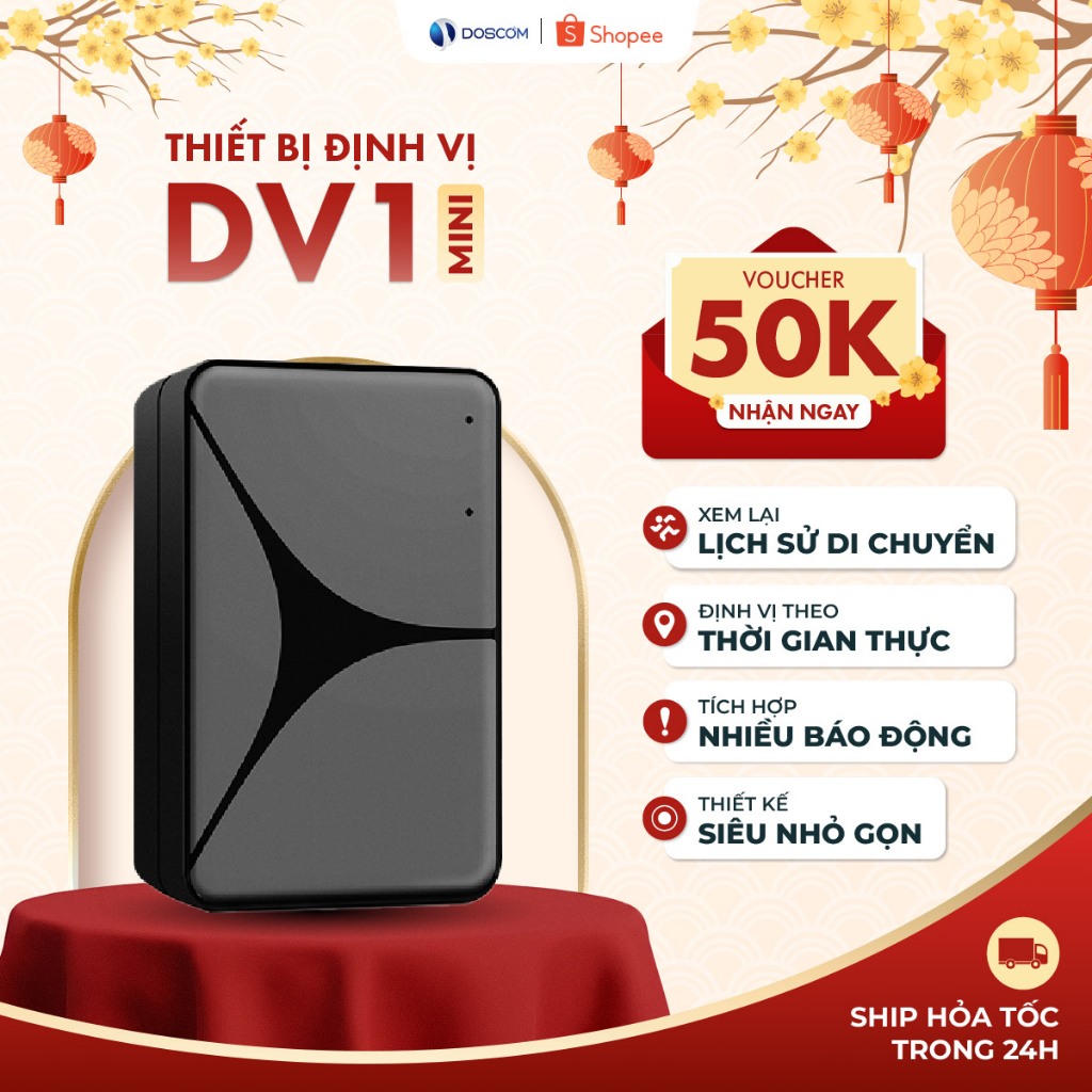 Thiết Định Vị GPS Không Dây Di Động Doscom DV1 mini - Định Vị Ô Tô, Xe Máy, Chính Xác Cao BH 12T