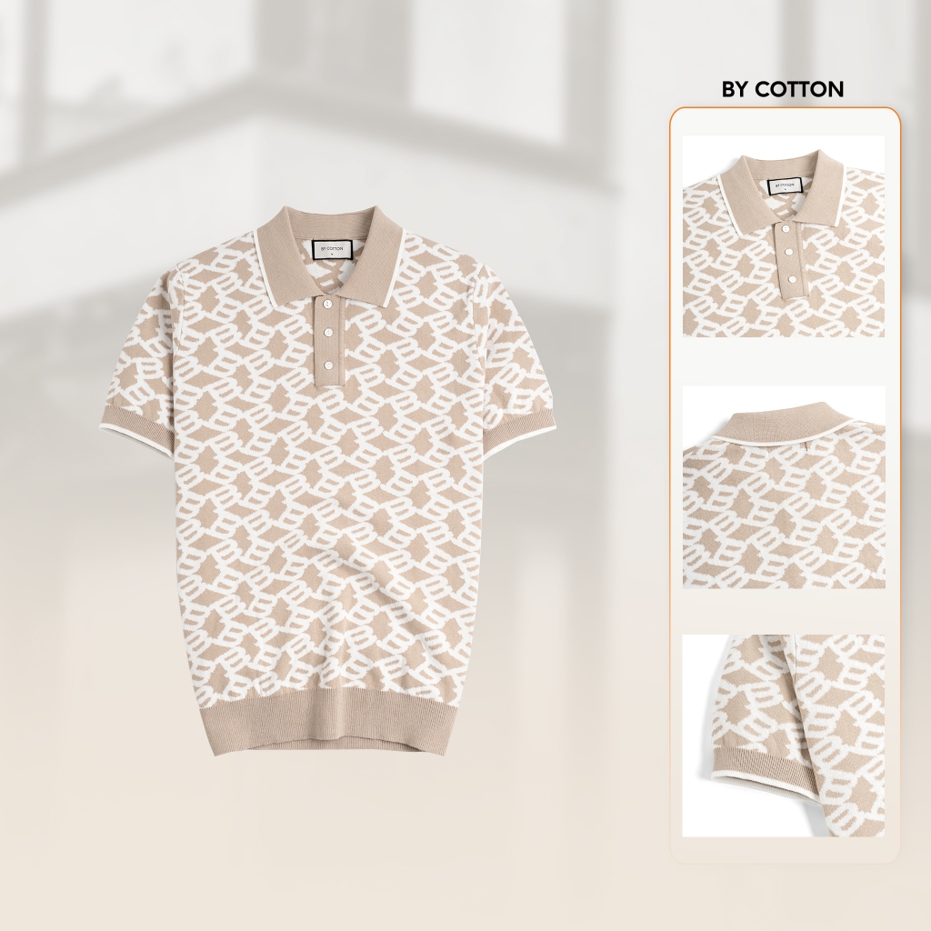 [NEW COLLECTION] Áo Polo Nam Cao Cấp Dệt Kim By Cotton Monogram Phối Bo - BY COTTON