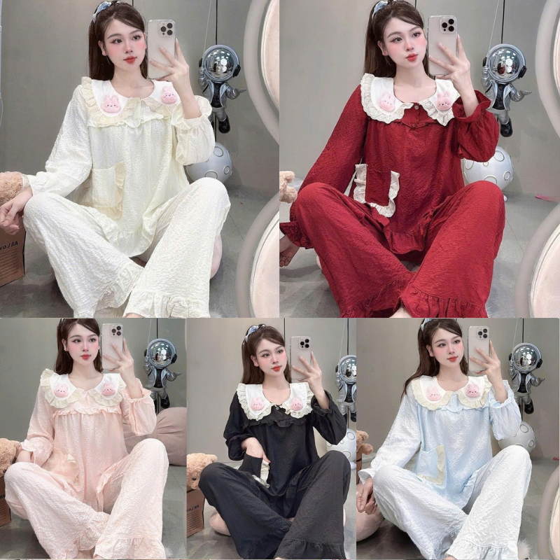 [DEAL MỞ BÁN] Bộ Đồ Ngủ Nữ JUSOKA Pijama Phối Cổ Sen Chất Đũi Gạo Mềm Mại Thoải Mái Cho Nữ DU30