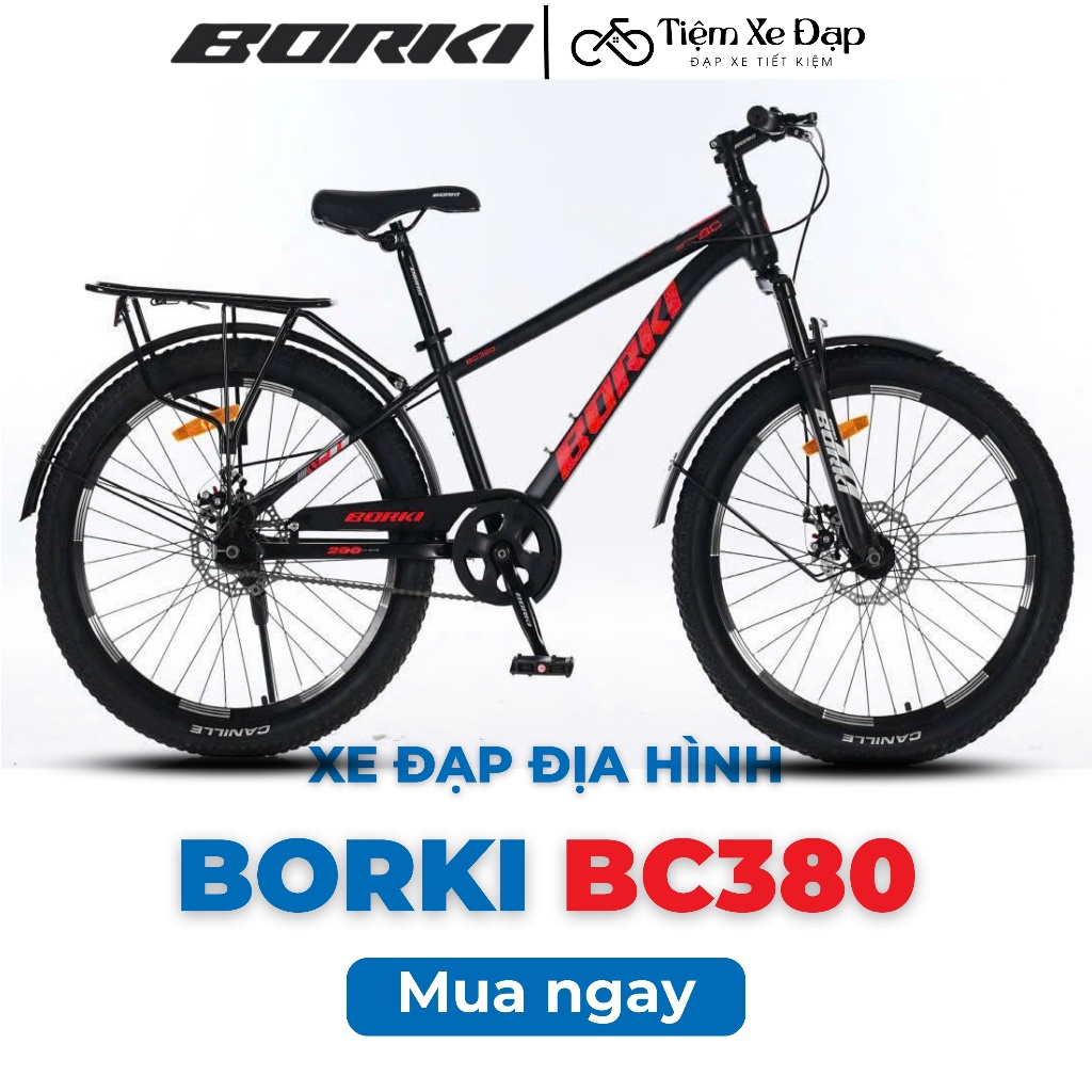 Xe Đạp Địa Hình BORKI BC380 Xe Đạp Học Sinh Size 24 26 Khung Thép Phuộc Nhún Lò Xo