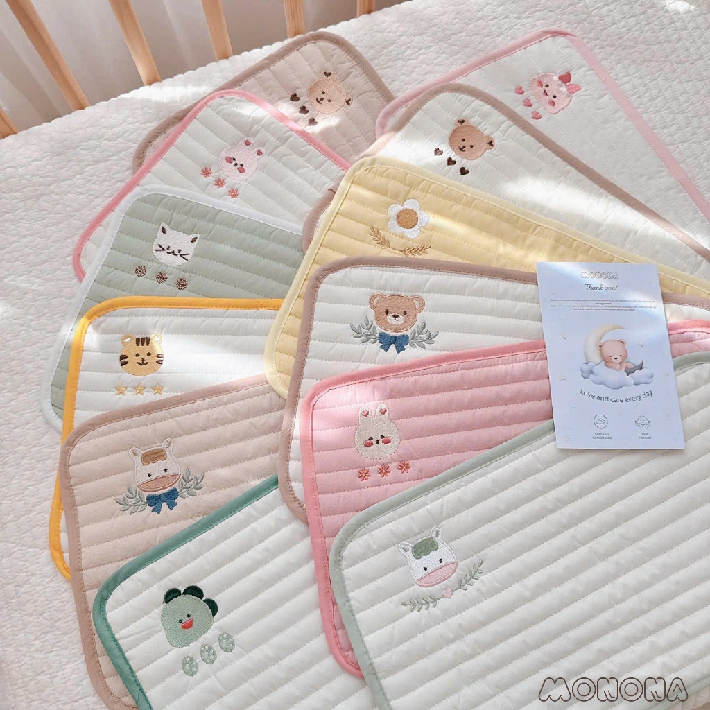 Gối đầu cho bé, lót đầu điều hòa mỏng 1 lớp Monona cho bé sơ sinh, thấm hút mồ hôi