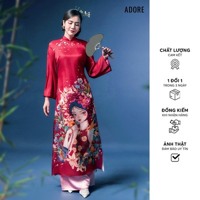 [ ADORE ] Set áo dài tơ đỏ 512AD1035