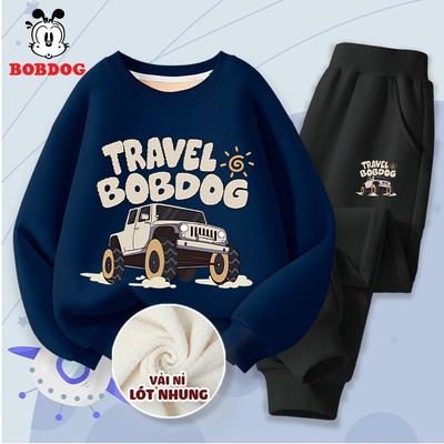 Set đồ đông cho bé trai BOBDOG bộ nỉ bé trai chất vải nỉ nhung dày dặn in hình ô tô RU1-BDO03 cho bé