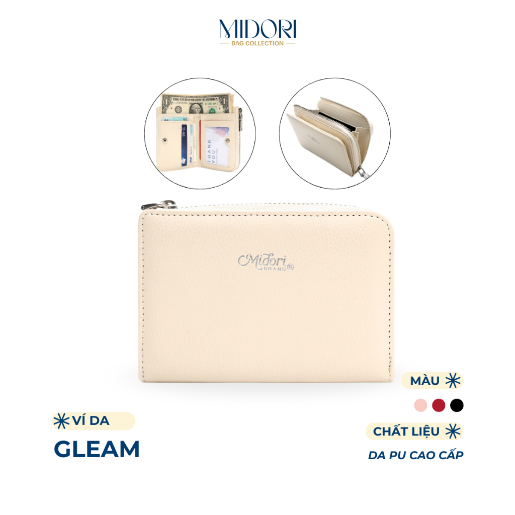 Ví Da PU Ngang Cầm Tay Gleam Bóp Đựng Tiền Thẻ Nam Nữ Nhiều Ngăn Unisex | MIDORI BAG COLLECTION