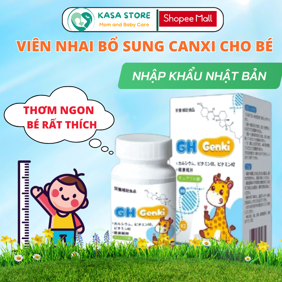 Viên Nhai bổ sung Canxi GH Genki Nhật Bản - Kích Hoạt Gen Tăng Chiều Cao, Vị Việt Quất Thơm Ngon