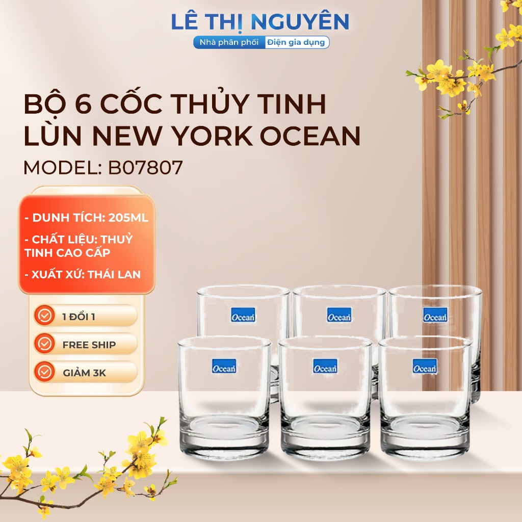 Bộ 6 cốc thủy tinh lùn Ocean New York – B07807 – 205ml