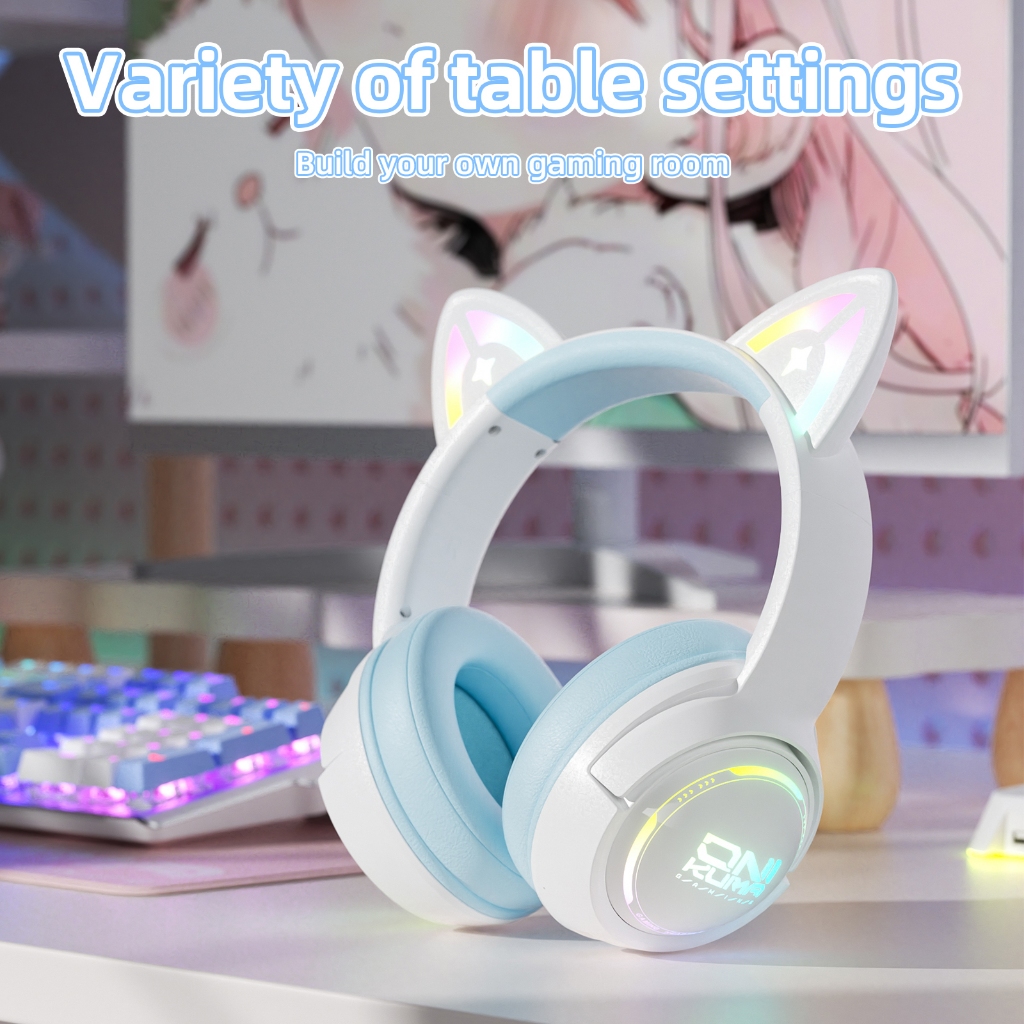 Tai Nghe Chơi Game Chụp Tai Không Dây Onikuma GT838 Hồng Tai Hồ Ly Dễ Thương Kèm Micro Đèn RGB Bluetooth Cho PC/Laptop | BigBuy360 - bigbuy360.vn