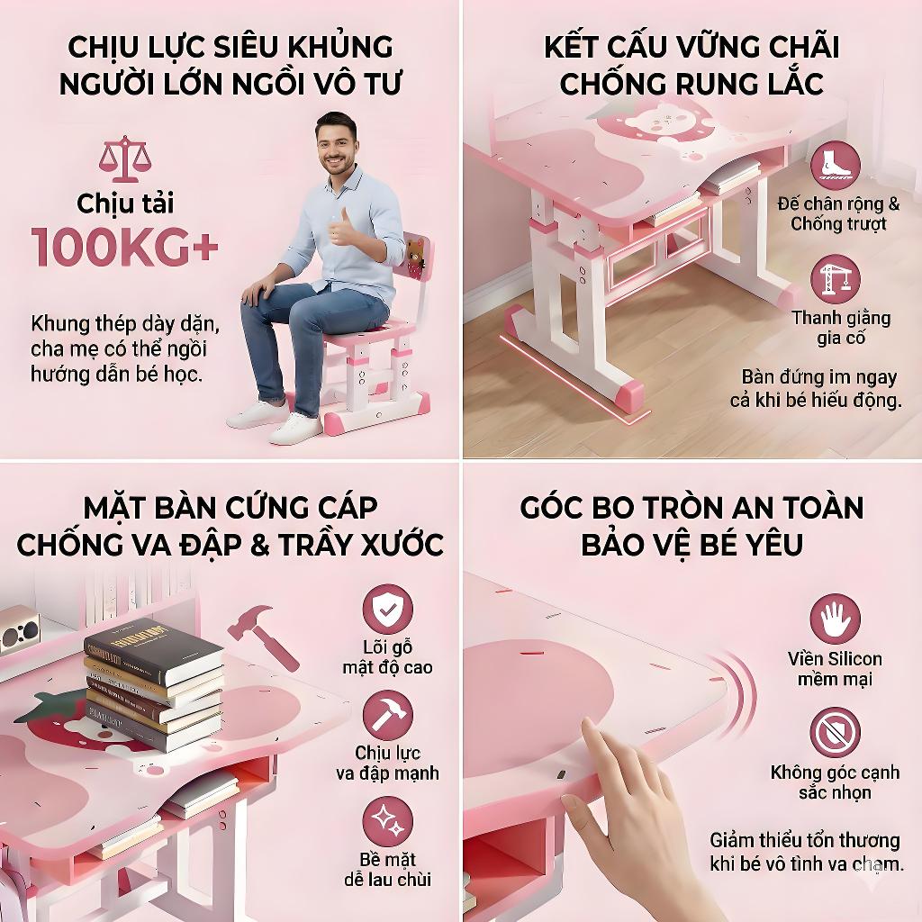 ALVIN Bàn học bàn làm việc có ngăn kéo có thể điều chỉnh màu hồng và xanh dương ghế đồng bộ | BigBuy360 - bigbuy360.vn