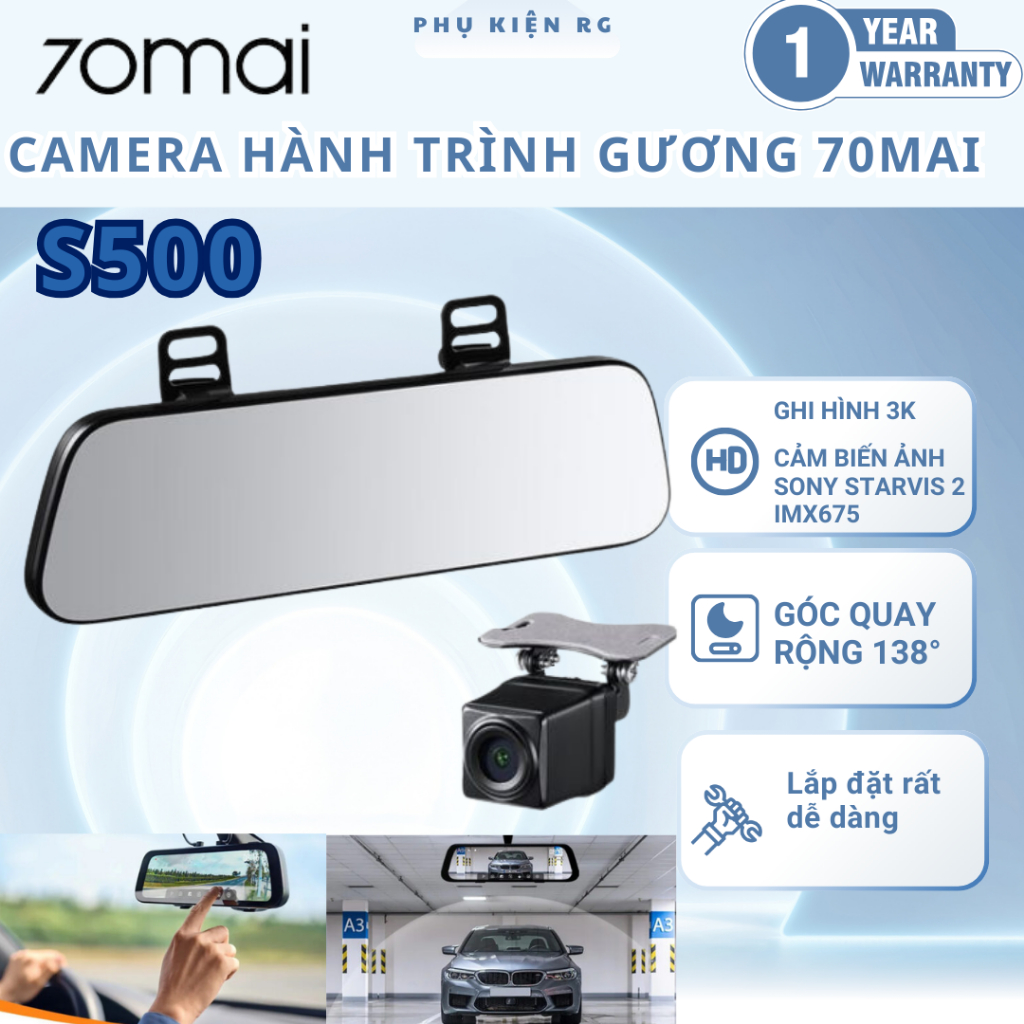 Camera Hành Trình Gương 70mai S500, Ghi hình 3K Với Cảm Biến Ảnh Sony -  Báo Tốc Độ Cảnh Báo GPS