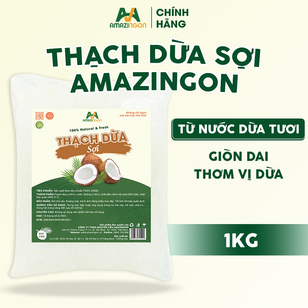 Thạch Dừa Sợi Ăn Liền – Giòn Ngon, Ít Ngọt – Topping Trà Sữa & Đồ Uống – Túi 1KG AMAZINGON