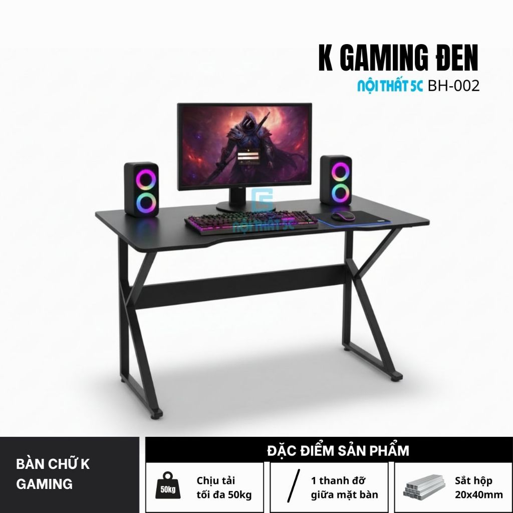 Bàn Gaming Chữ K Kích Thước 120cm Mặt Bàn Uốn Cong Chống Gù Phủ Melamin Chống Xước Chống Nước Decor 