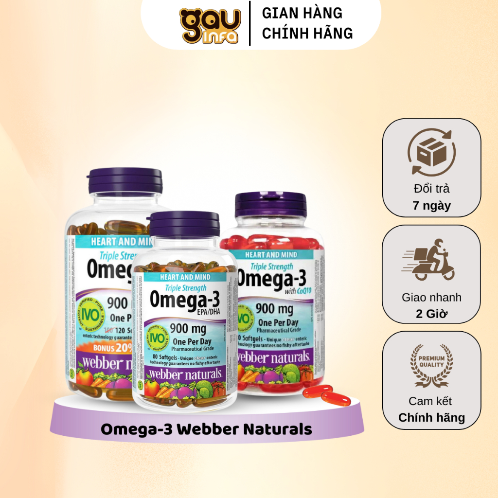 Dầu Cá Omega-3 Webber Naturals Triple Strength 900mg Canada Hỗ Trợ Sức Khỏe - Gauinfa