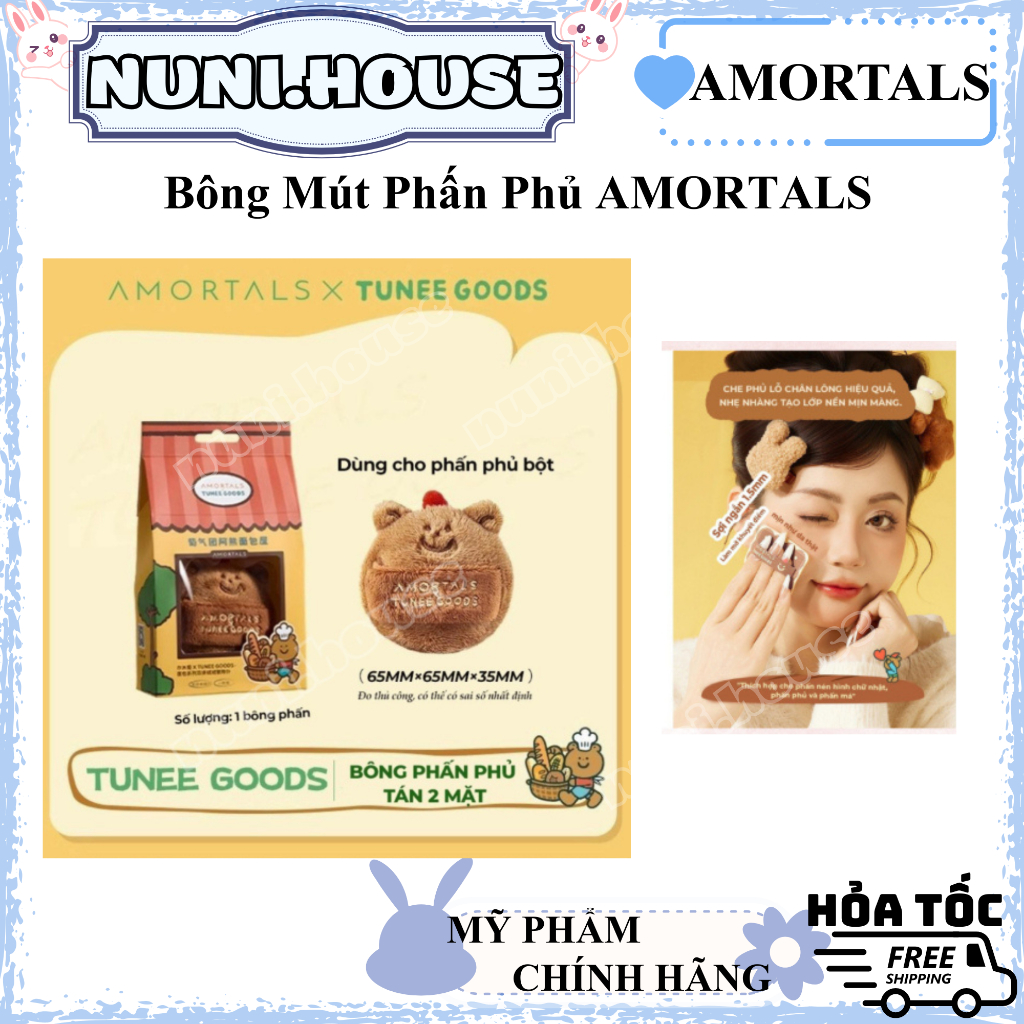 [AMORTALS] Bông phấn phủ AMORTALS, Bông phấn nhung mịn để cố định lớp nền, dùng cho phấn nén và phấn
