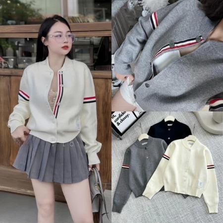 Áo Khoác Cadigan, Áo Nỉ Cardigan nữ  Cổ Tròn Tay Kẻ Dễ Thương Phong Cách  Hàn Quốc -Nhẹ Nhàng Chất vải nỉ hai da mềm mịn | BigBuy360 - bigbuy360.vn