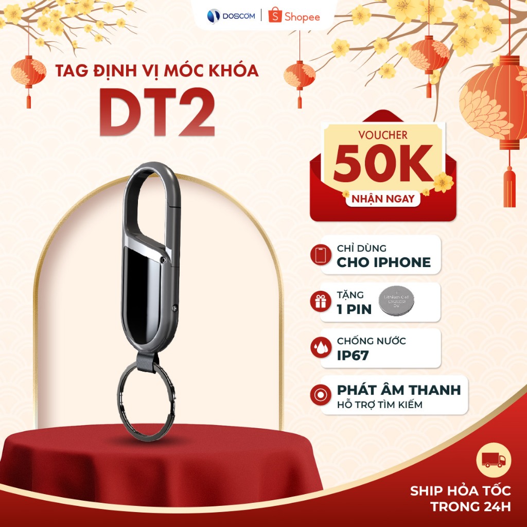 Thiết Bị Định Vị Mini Thông Minh DOSCOM DT2 – Kết Nối Find My, Pin 12 Tháng, Chống Nước, Định Vị Toà