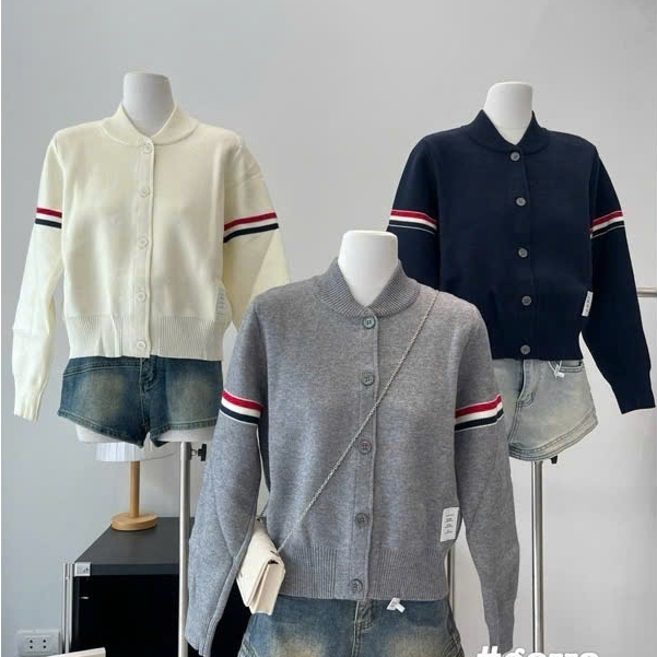 Áo Khoác Cadigan, Áo Nỉ Cardigan nữ  Cổ Tròn Tay Kẻ Dễ Thương Phong Cách  Hàn Quốc -Nhẹ Nhàng Chất vải nỉ hai da mềm mịn | BigBuy360 - bigbuy360.vn