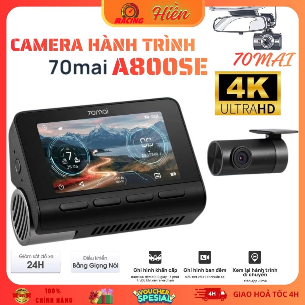 Camera Hành Trình 70mai A800SE Ghi Hình 2 Kênh Trước Sau Chất Lượng 4K UHD HDR (Bản Quốc Tế 2025)