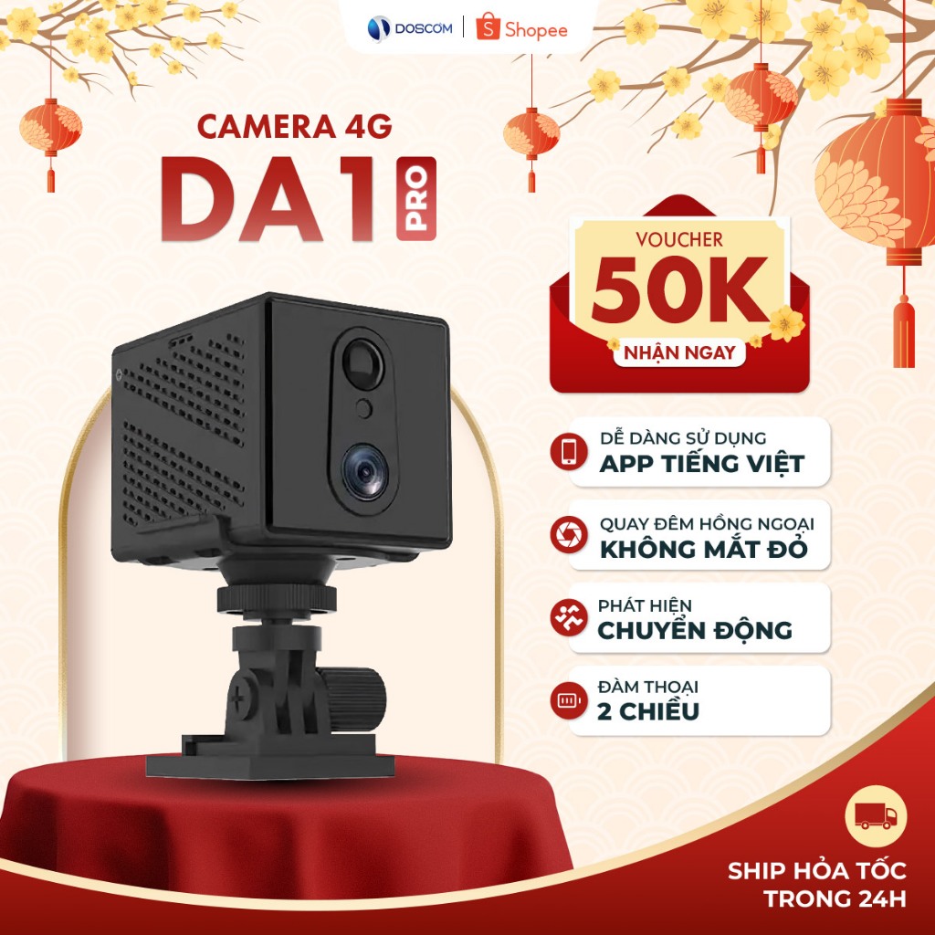 Camera 4G Mini Doscom DA1 Pro Giám Sát An Ninh 360° - Quay Đêm Hồng Ngoại Không Phát Ánh Sáng Đỏ