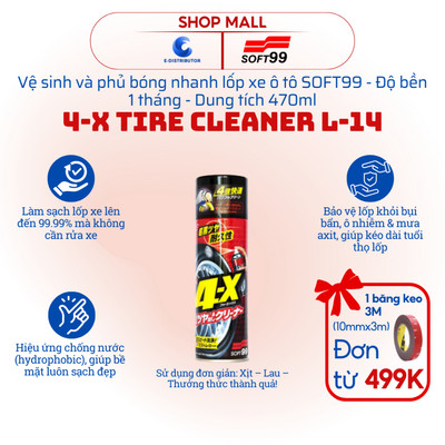 [HỎA TỐC] Vệ sinh và phủ bóng nhanh lốp xe SOFT99 4-X Tire Cleaner L-14 - Dung tích 470ml
